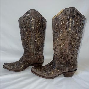 Corral cowboy boots - brown crater bone inlay & studs